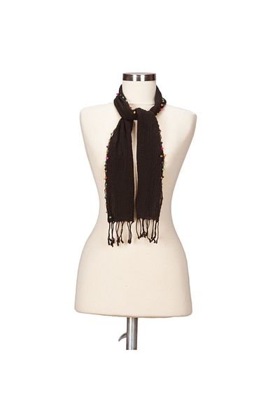 Dosimira Beaded Black Handcrafted Cotton Small Scarf