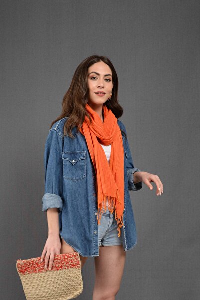 Dosimira Unisex Orange Denim Grinding Cotton Scarf