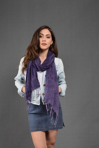 Dosimira Unisex Mor Denim Taşlama Pamuklu Fular