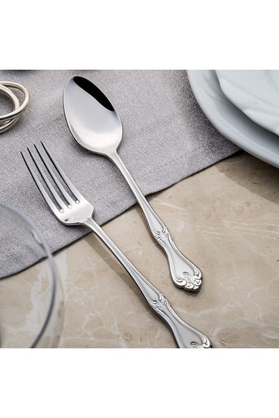 Nehir Lalezar 60 Piece Plain Fork Spoon Set Set for 12 People Without Knife
