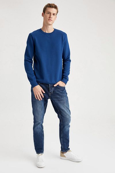 DeFacto Βαμβακερό φούτερ Regular Fit Crew Neck Basic