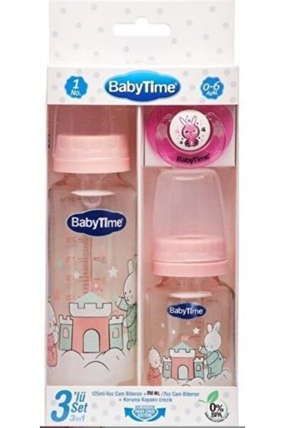Babytime Baby Time Bt207 3lü Cam Biberon Seti 0-6 Ay - Pembe