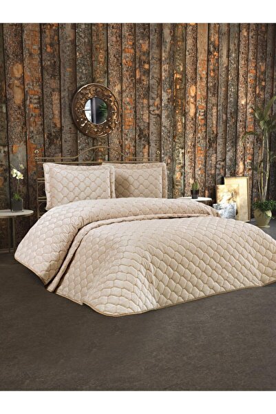 Armes Home Kahverengi Süet Kadife Yatak Örtüsü