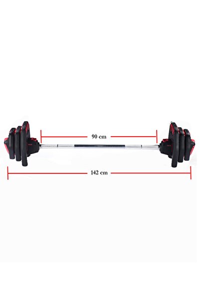 Avec Profesyonel Ayarlanabilir Barbell Seti 142 Cm 20 Kg Kırmızı