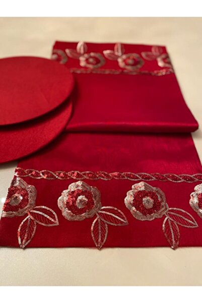 Menassa Design Home Kırmızı Tafta Kumaş Runner Ve Supla Takımı 40cm X 145cm