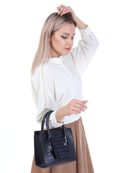 womenacs Geantă de umăr din material crocodil bleumarin pentru femei