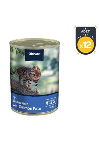 obivan Tahılsız Somon Balıklı Ezme Yetişkin Kedi Konservesi 400 Gr X 12 Adet