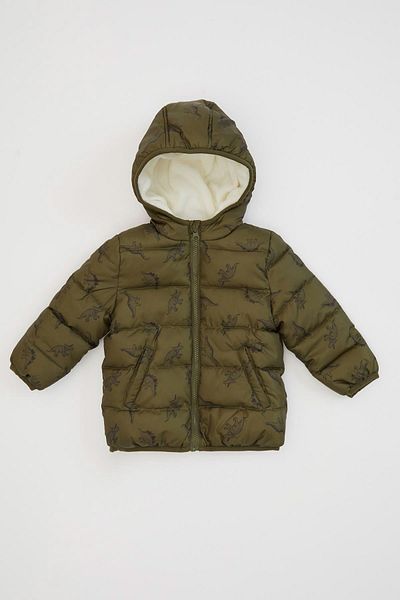 DeFacto Baby Boy Dinosaur Patterned Hooded Fleece Thick Coat