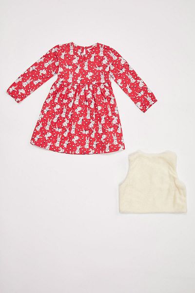 DeFacto Baby Girl Printed Dress and Vest Set