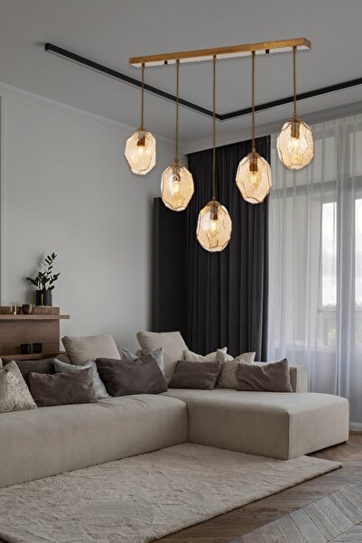 Tavcam Yakut 5 Li Sarkıt Avize Sıralı - Eskitme