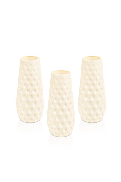 Çiçekmisin 3 Adet Çukur Desenli Plastik Saksı Vazo