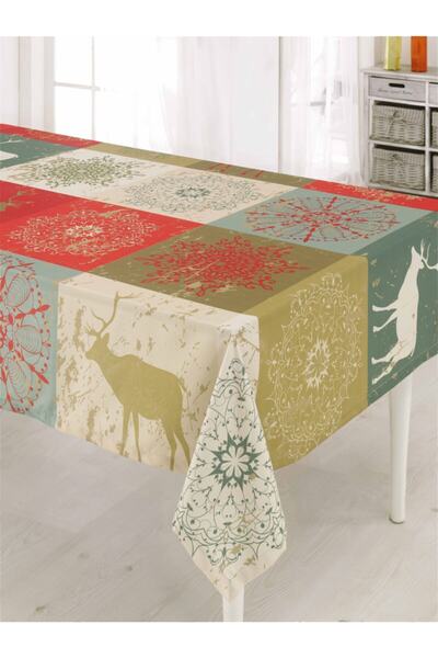 Fabeteks Green Red Christmas Deer Tablecloth