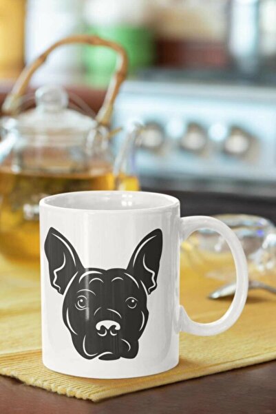 Piktorya كوب أبيض مطبوع عليه صورة ظلية للكلب هدية عصرية