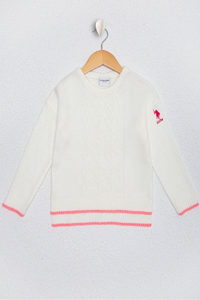 U.S. Polo Assn. Pulover alb pentru fete