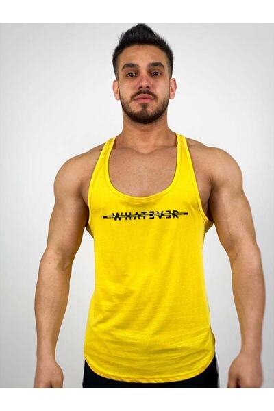 Black İstanbul Black - Men's Yellow Whatever Printed Gym Athlete