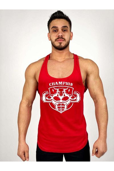 Black İstanbul Black - Men's Red Champion Printed Gym Athlete