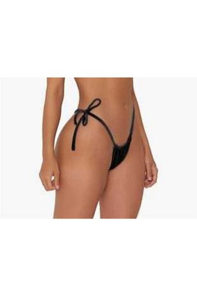 lovebox Tanga de damă, neagră, elastică, din catifea, cu cravată laterală