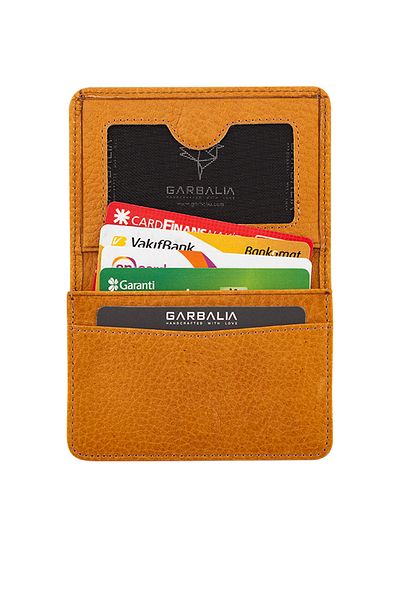 Garbalia Mustard Yellow Magnet Πορτοφόλι θήκης για κάρτα από γνήσιο δέρμα μαγνητικό