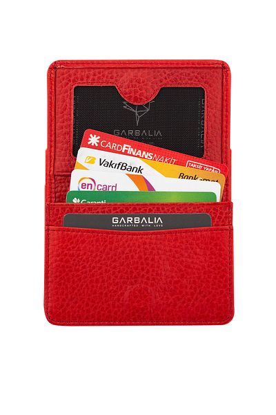 Garbalia Red Magnet Genuine Leather Magnet Card Holder Wallet