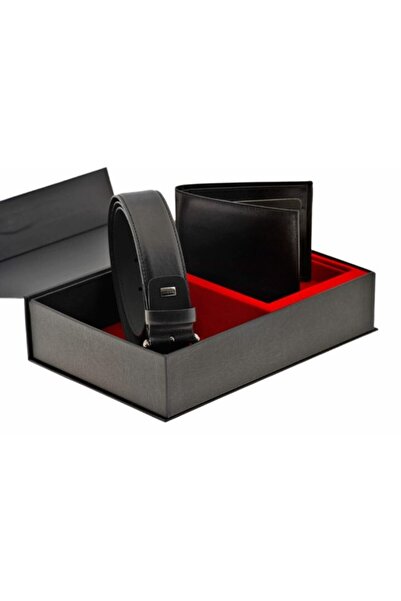 Sarar Erkek Siyah Cüzdan Kemer 2'li Set