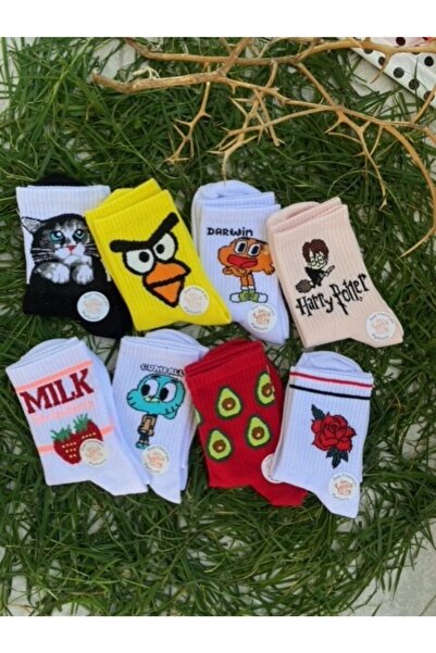 çorapdunyam Paket od 8 unisex šarenih, jednobojnih, veselih koledž teniskih č...