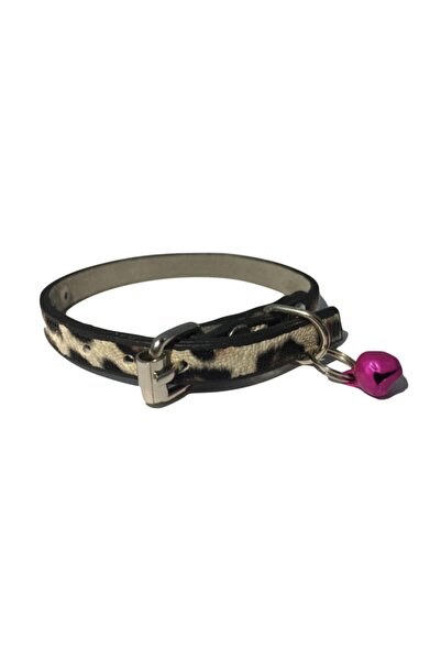 Elite Beige Leopard Patterned Special Leather 1 Cm Metal Lock Buckle Cat Collar with Bell