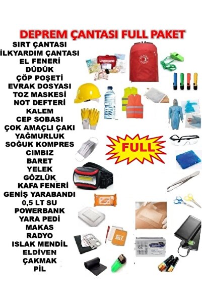 OEM Deprem Çantası Bilgehan 45 Parça Deprem Çantası Afet Çantası Acil Durum Kiti Full Paket
