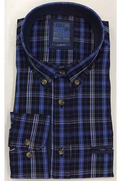 Ecer Erkek Lacivert Cepli Slim Fit Gömlek
