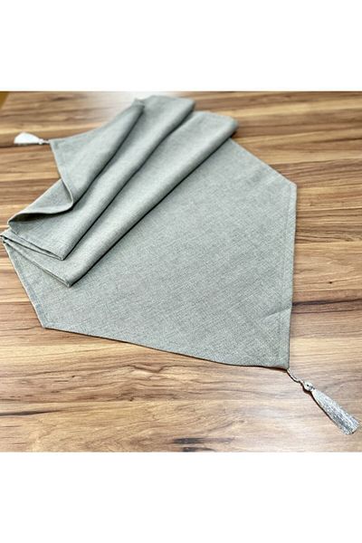 FUS BLUE Gray Fabric Tassel Runner