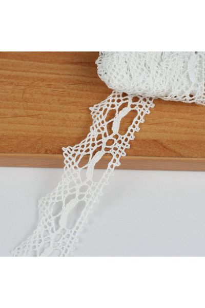 tuhafiyecimiz 10 Meters Cream Edge White Cotton Lace 30 mm p915