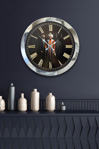 Kasva Concept Gift 36 Cm Chrome Metal Fatih Sultah Mehmet Wall Clock