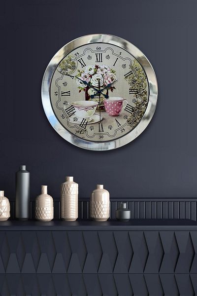 Kasva Concept Gift 36 cm Chrome Metal Coffee Wall Clock
