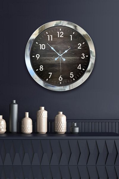 Kasva Concept 36 cm Chrome Metal Wooden Number Wall Clock