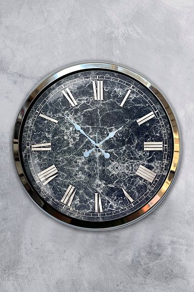 Kasva Concept Ceas de perete cu model de marmură din metal cromat de 40 cm