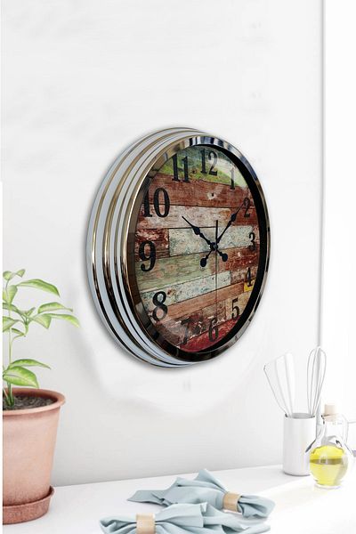 Kasva Concept Gift 40 cm Chrome Metal Log Wall Clock