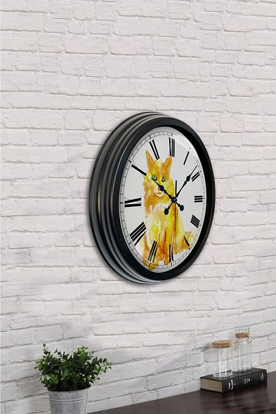 Kasva Concept Δώρο 40 εκ. Μαύρο Μεταλλικό Ρολόι Τοίχου Γάτας