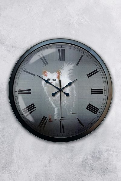 Kasva Concept Gift 40 cm Black Metal Cat Wall Clock