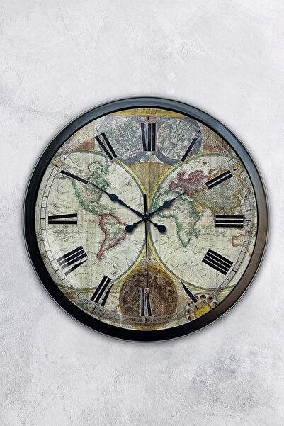AİB STORE Δώρο 40 εκ. Μαύρο Μεταλλικό Ρολόι Τοίχου Χάρτη