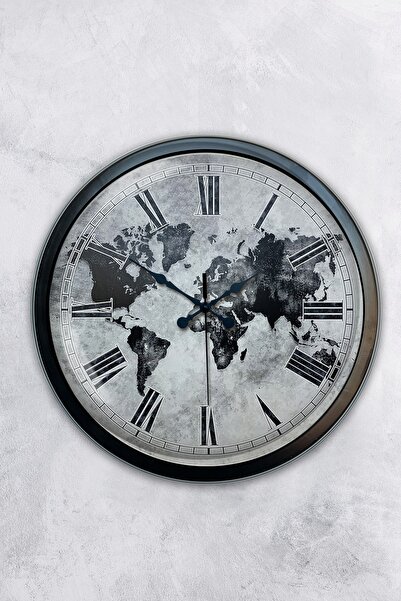 Platin Saat ساعة حائط عالمية معدنية سوداء مقاس 40 سم