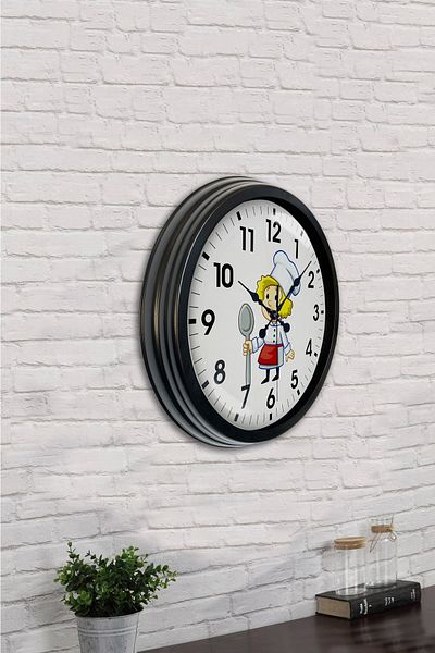 Kasva Concept Gift 40 cm Black Metal Cook Kitchen Wall Clock