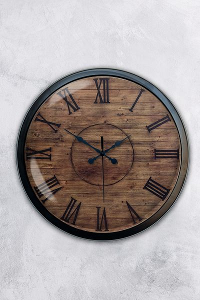 Kasva Concept Gift 40 cm Black Metal Wooden Look Wall Clock