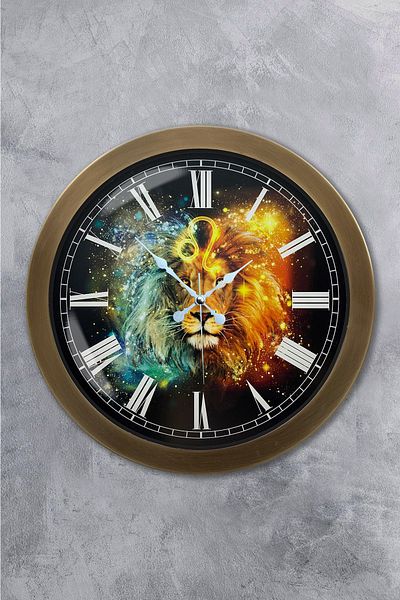 Kasva Concept Gift 36 cm Antique Metal Lion Sign Wall Clock