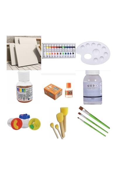 Masis Akrilik Seti 12+tuval 25*35 +resim Verniği 25ml+k.terabentin 100ml+su K...