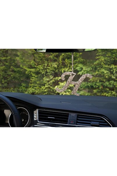 Arabasına Aşıklar Kulubü حرف H مرآة الرؤية الخلفية قلادة فضية من الحجر