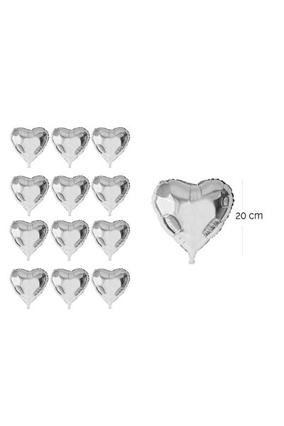 Big Party Heart Foil Balloon 20 Cm Silver 12 Pieces