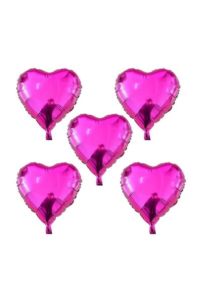 Parti dolabı 5 Adet Fuşya Koyu Pembe Kalp Folyo Balon 45 cm Helyumla Uçan