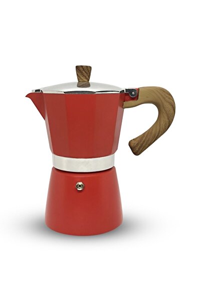 Horecamark Ahşap Kulplu 6 Cups Moka Pot - Moka Pot 6 Cups-moka Pot Kırmızı 6cpus