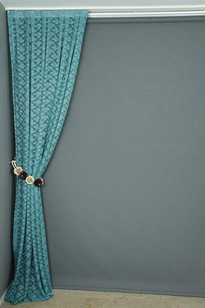AKÇA TEKSTİL Flower Model Petrol Green Color Single Wing Ready Planted Pleated Background Curtain 75*260 Cm
