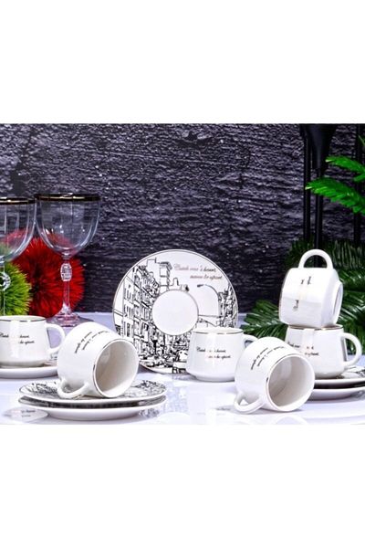 Kosova City Porcelain 6-Piece 110 Cc Cup Set White Ist-88