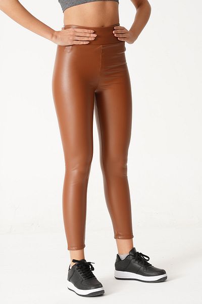 BAYKAL EM1 Δερμάτινο κολάν Mdz Collection Plus Size με Γούνα Εσωτερικά Καφέ Ψηλόμεσο